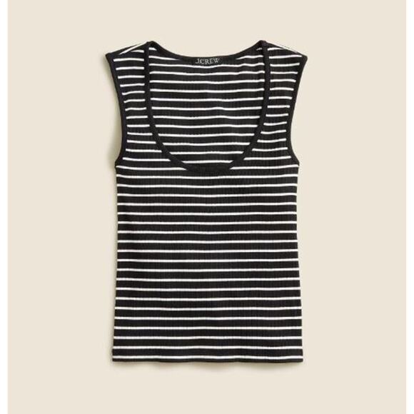 J.Crew Womens Stripe Cropped Fine Rib Scoopneck Tank Top CA505 Black Sz M NWOT - Picture 1 of 2